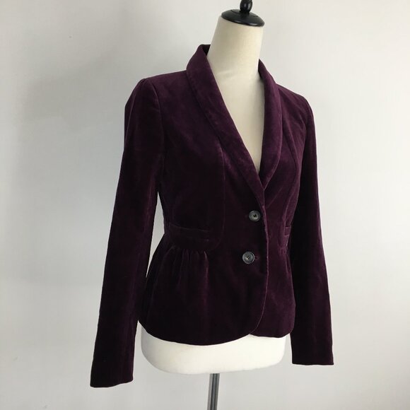 J CREW Dark Purple Velvet/Velour Long Sleeve Blazer Jacket